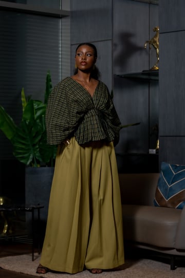 Ensemble Haut Plissé Ocre & Pantalon Olive vignette 2